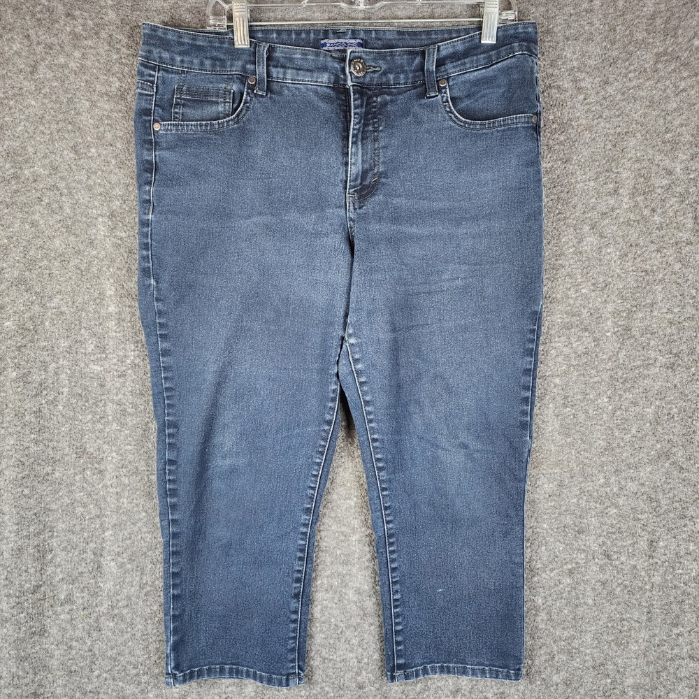 Bandolino Mandie Capri Jeans Womens 14 Blue Denim Stretch Embroidered EUC